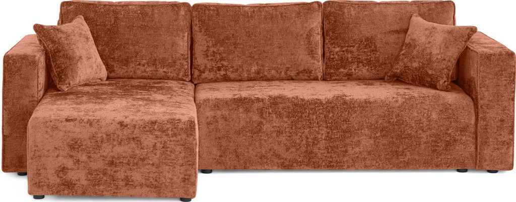 Best Möbel Topaze - 4-Sitzer Ecksofa beidseitig montierbar Schlaffunktion und Bettkasten aus Samt mit strukturiertem Relief , Terrakotta