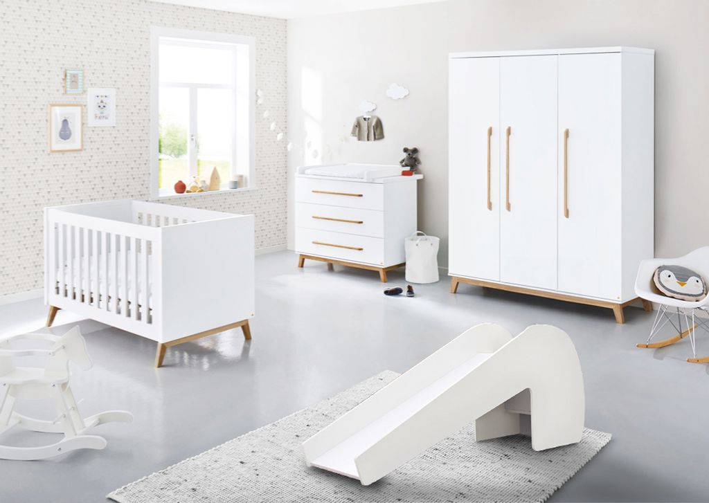 Babyzimmer Kombination inkl. Rutsche RIJEKA-134 in weiß edelmatt mit Matratze