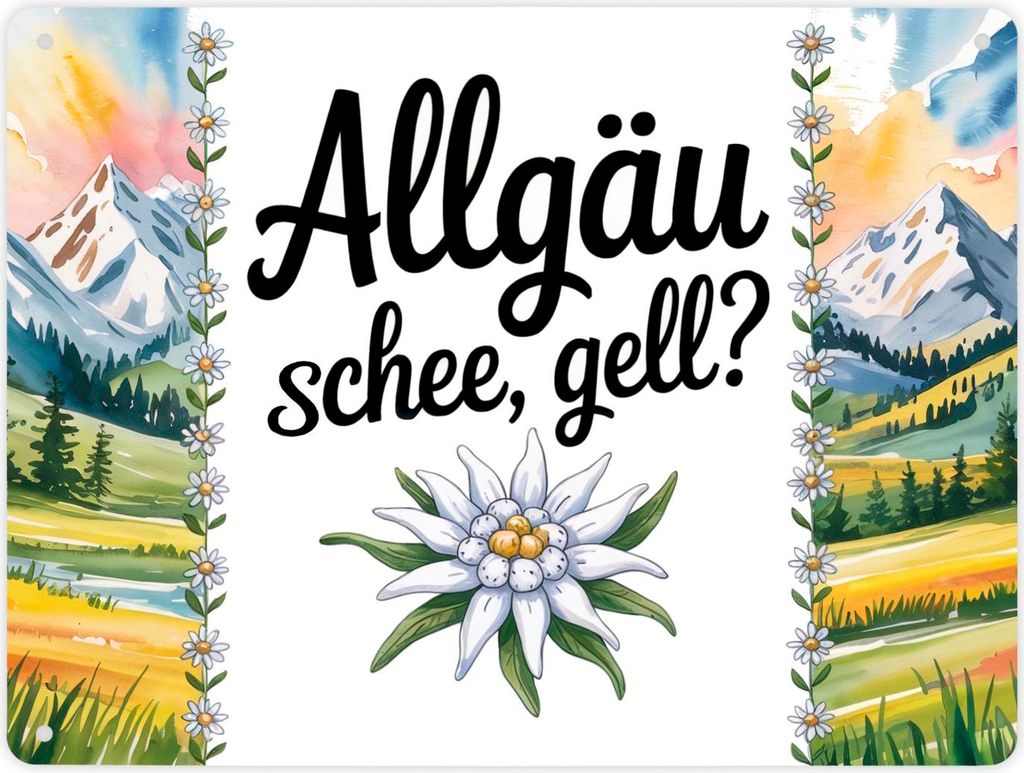 Edelweiß Allgäu und schee, gell? Metallschild XL in 21x28 cm