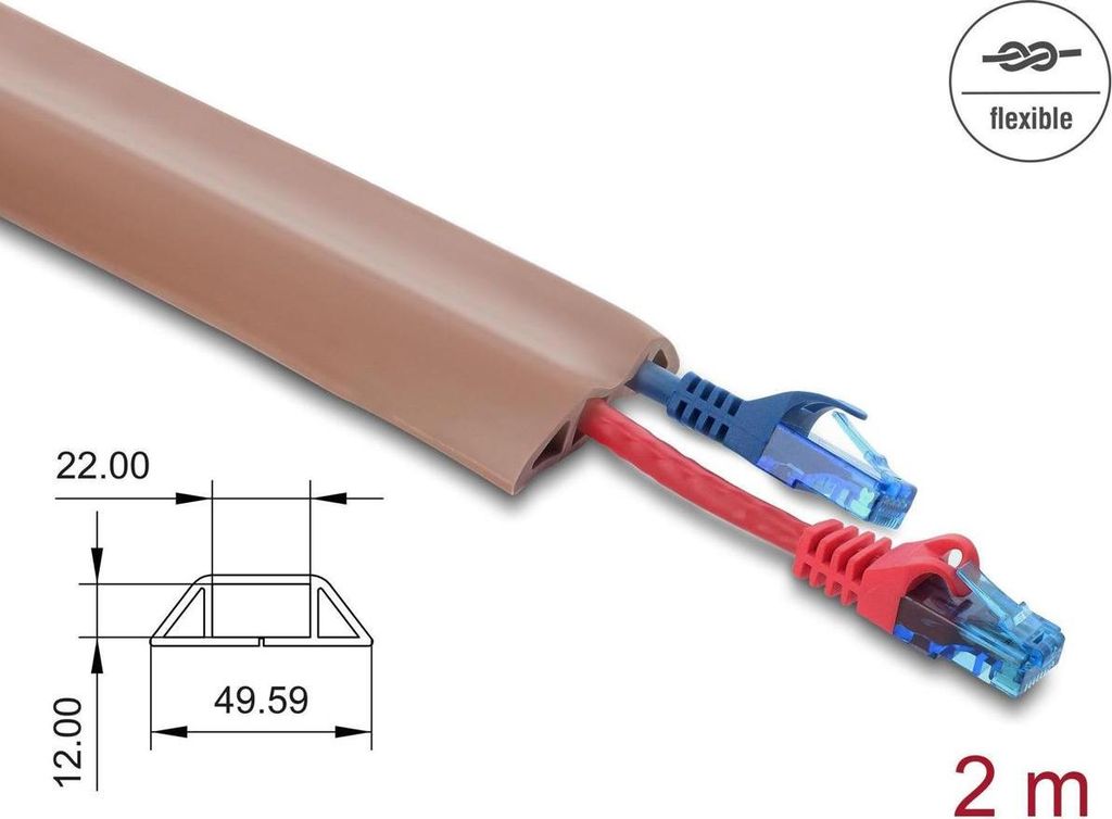 Delock Kabelkanal PVC flexibel 50 x 14 mm - Lдnge 2 m braun