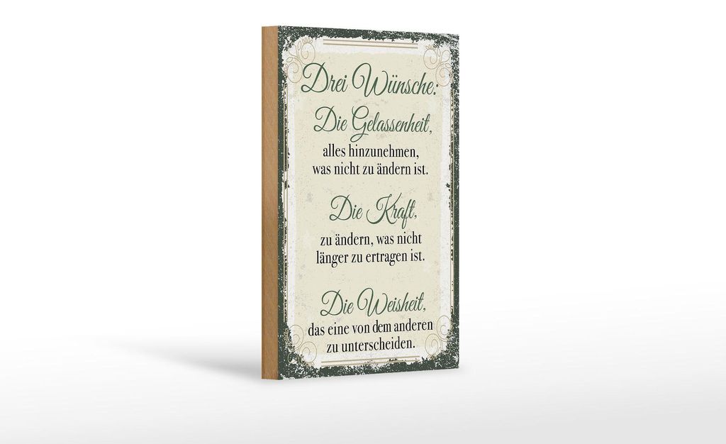 Holzschild Spruch 3 Wünsche Gelassenheit Kraft 12x18 cm