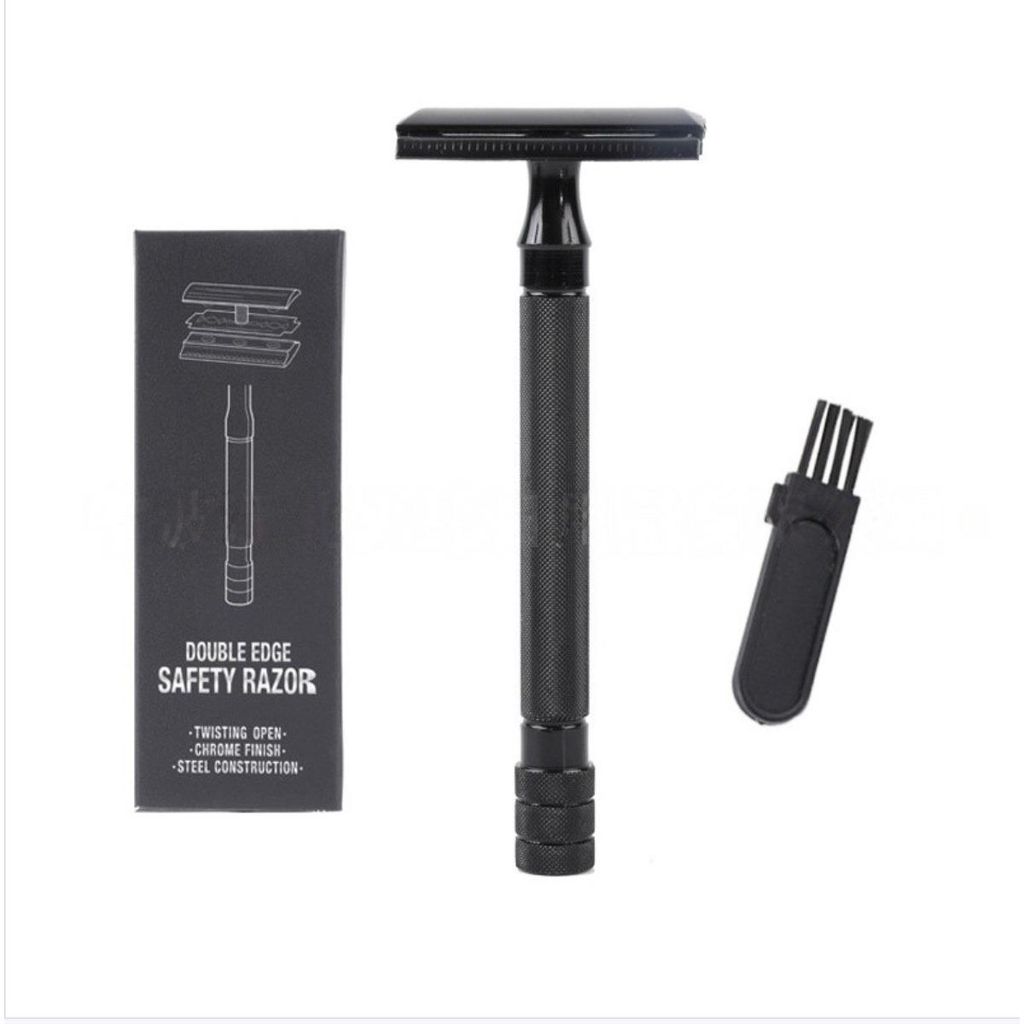 INF Herren Rasierhobel aus Zinklegierung 10.3cm x 4cm mit Pinsel Schwarz