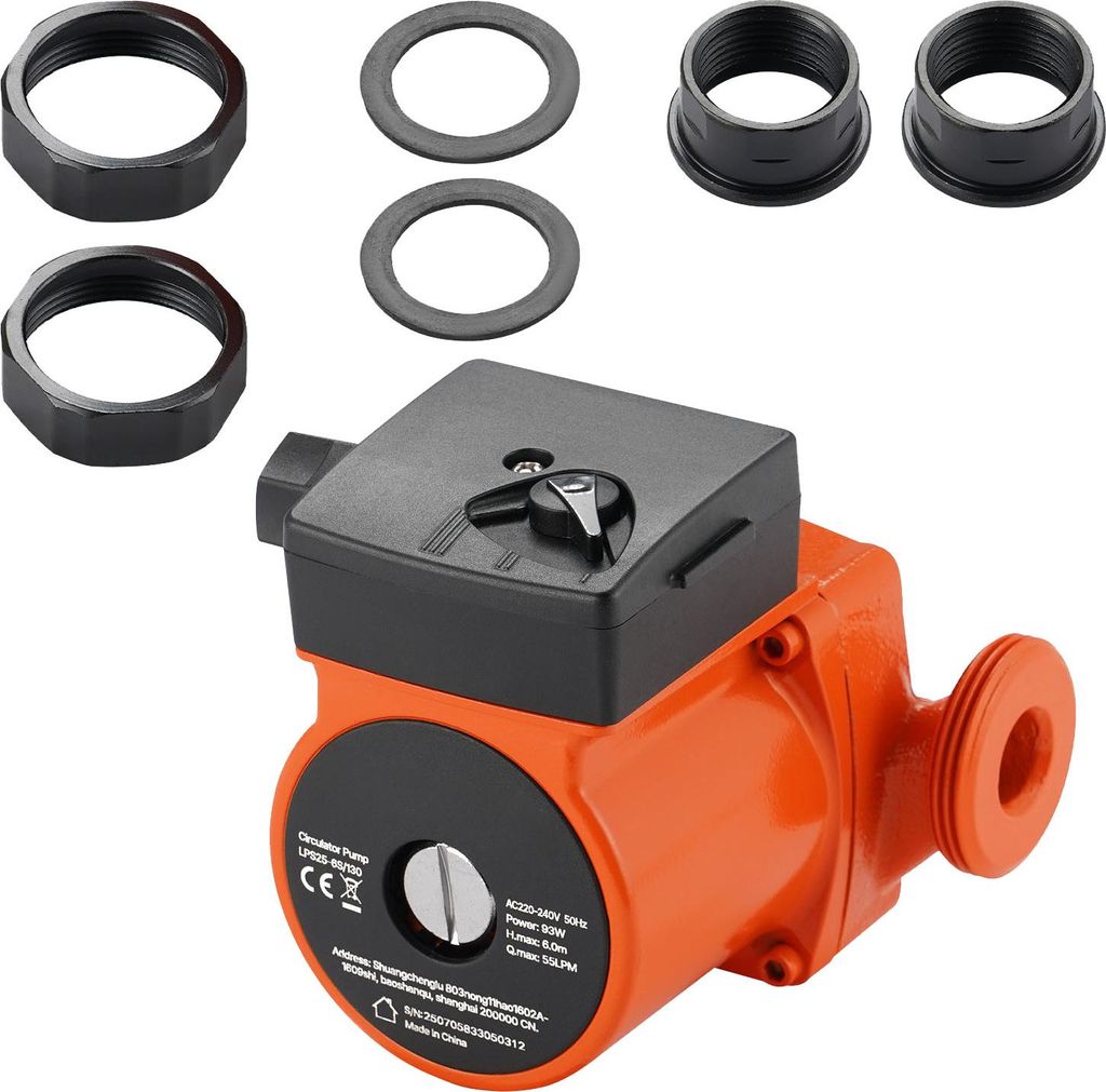 SucceBuy Umwälzpumpe aus Gusseisen, 1/8 PS, 55 LPM, Warmwasser-Zirkulationspumpe mit Gewindeanschluss, 3-stufige Geschwindigkeitsregelung, geräus...