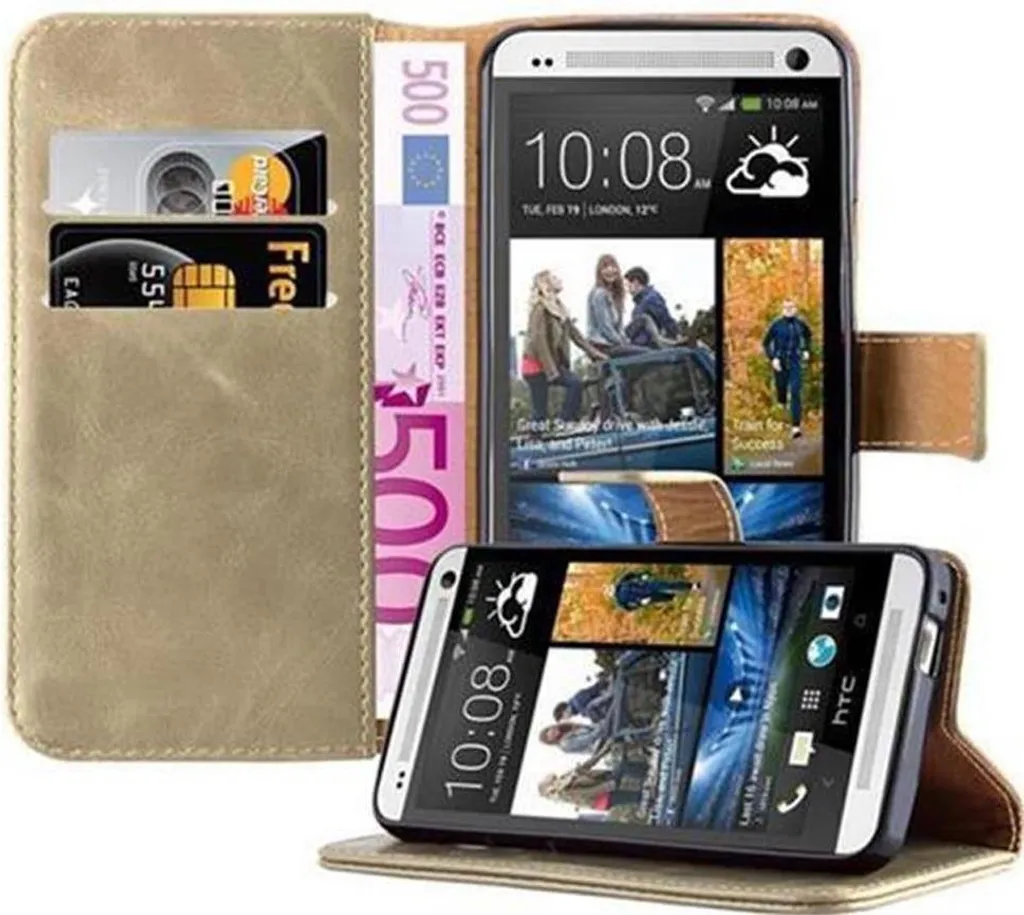 Cadorabo cover per HTC ONE M7 cover protettiva in marrone cellulare cover libro case case case lusso