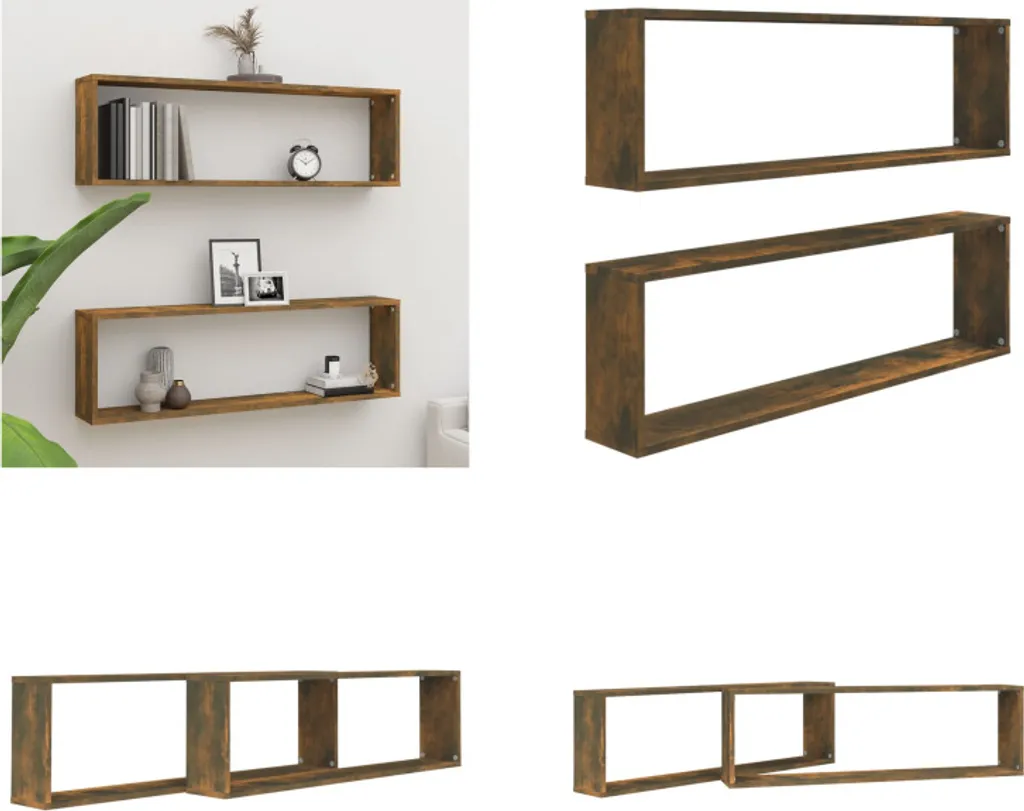 2x Mensole Parete Cubo Rovere Affumicato 100x15x30 cm | vidaXL Home