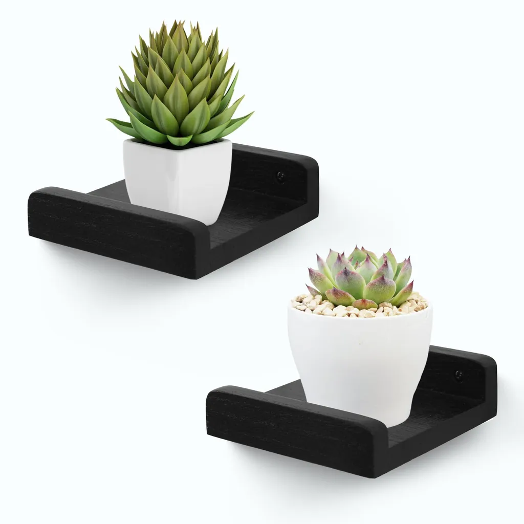 Lot de 2 Petites Étagères Murales Noires en Bois 13 cm pour Enceinte