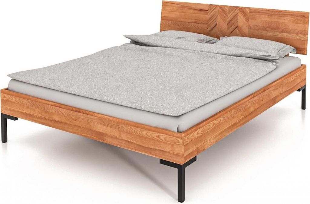 Bett Seiba 2 Kernbuche massiv 140x200 mit Holzkopfteil und Metallbeinen