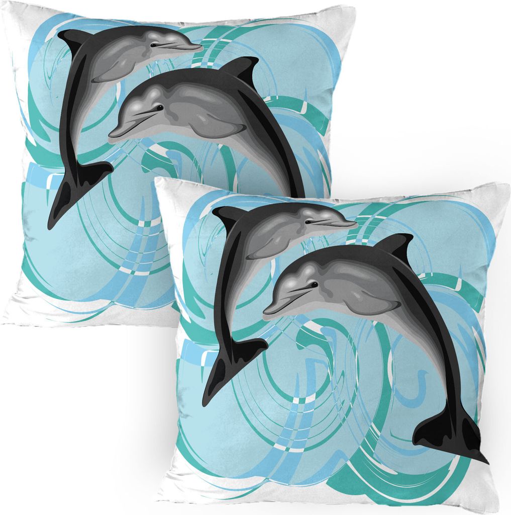 ABAKUHAUS Delfin Kissenbezug Packung mit 2, Digital-Bild des abstrakten Ozean-themenorientierten SeeLebens zwei Delphin Friends Sea Print, Dekorati...