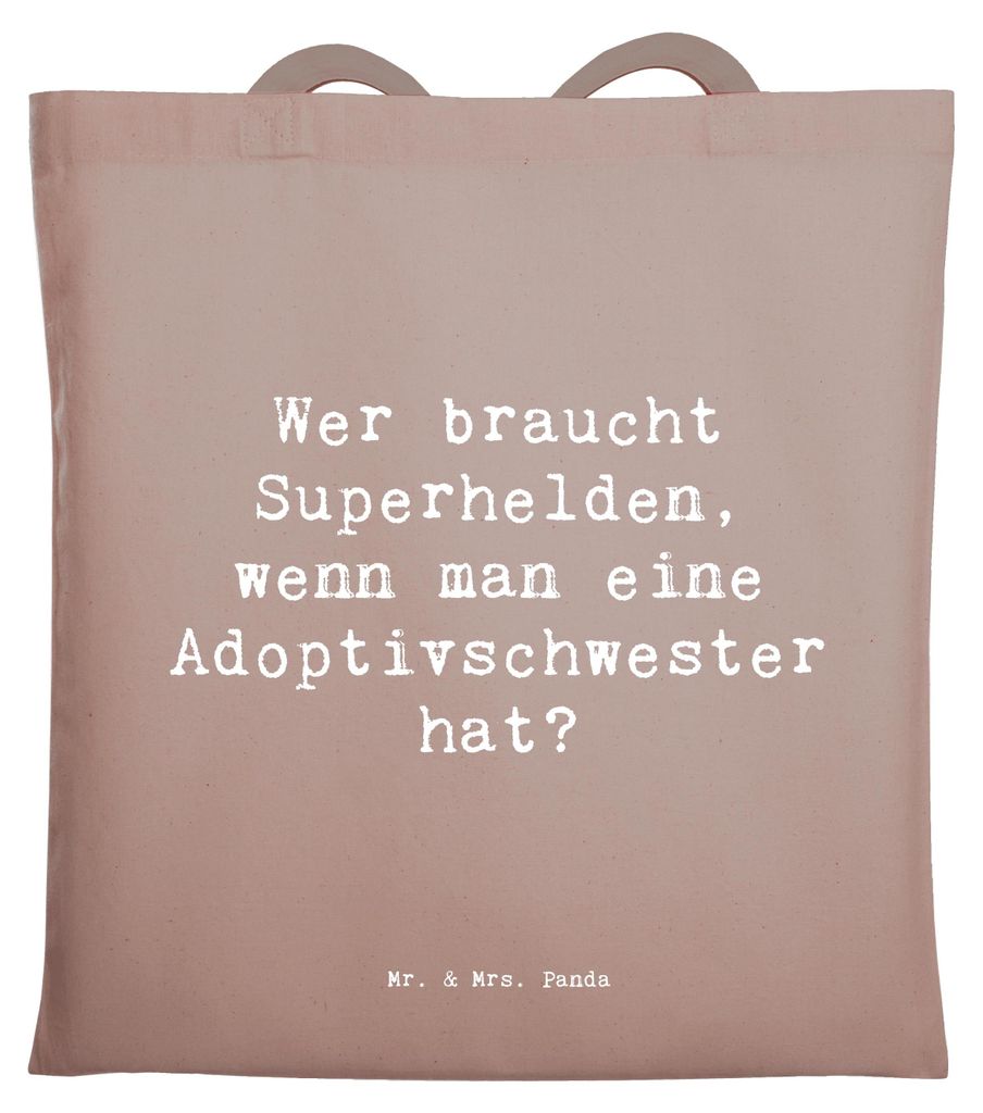Mr. & Mrs. Panda Einkaufstasche Spruch Adoptivschwester Heldin - Braun Pastell - Geschenk, Lächeln, Shopping Tasche, Geschenke, Jubiläen, Bewunde...