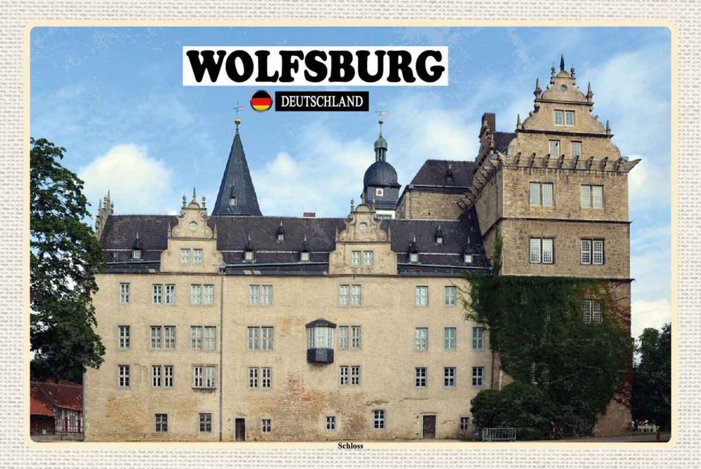 vianmo Holzschild 20x30 cm Wolfsburg Schloss Gemälde Bildmotiv Reisemotiv Abenteuer Reisen