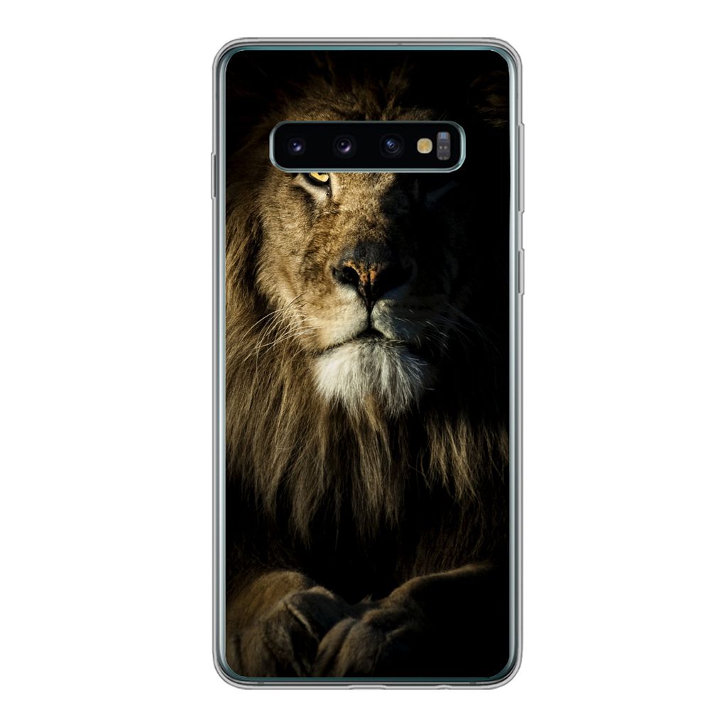 MuchoWow Handyhülle Schutzhülle Hülle für Samsung Galaxy S10 Löwe - Licht - Schwarz Silikon Softcase Handy Hülle - Handytasche