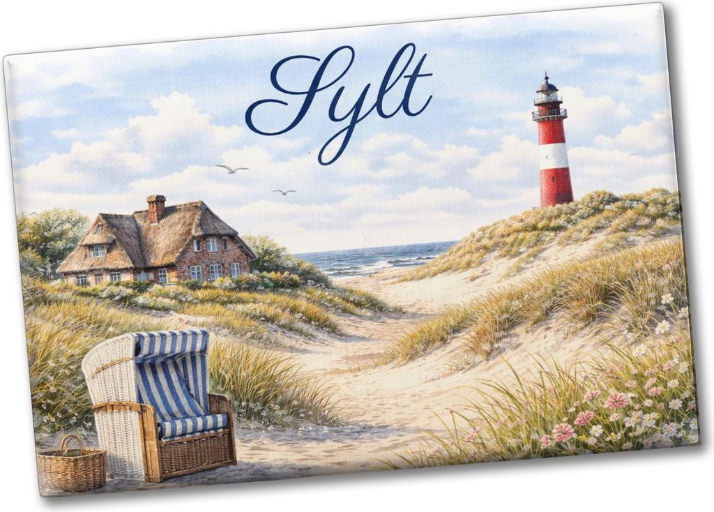 Strandkorb Sylt Souvenir Magnet Leuchtturm Motiv Produktbild 
