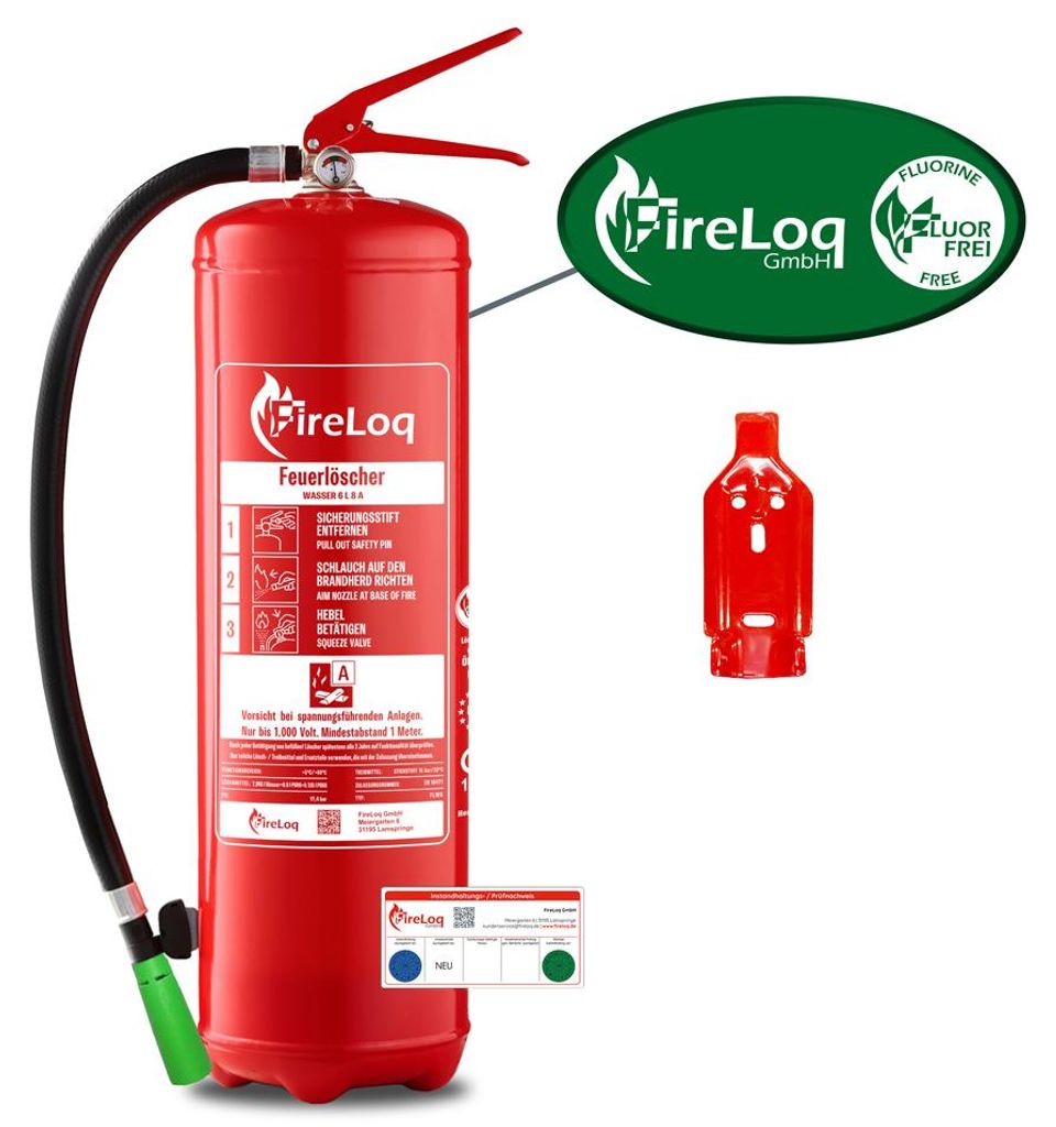 FireLoq 6L Wasser Feuerlöscher für Brandklasse A mit 8A Produktbild 
