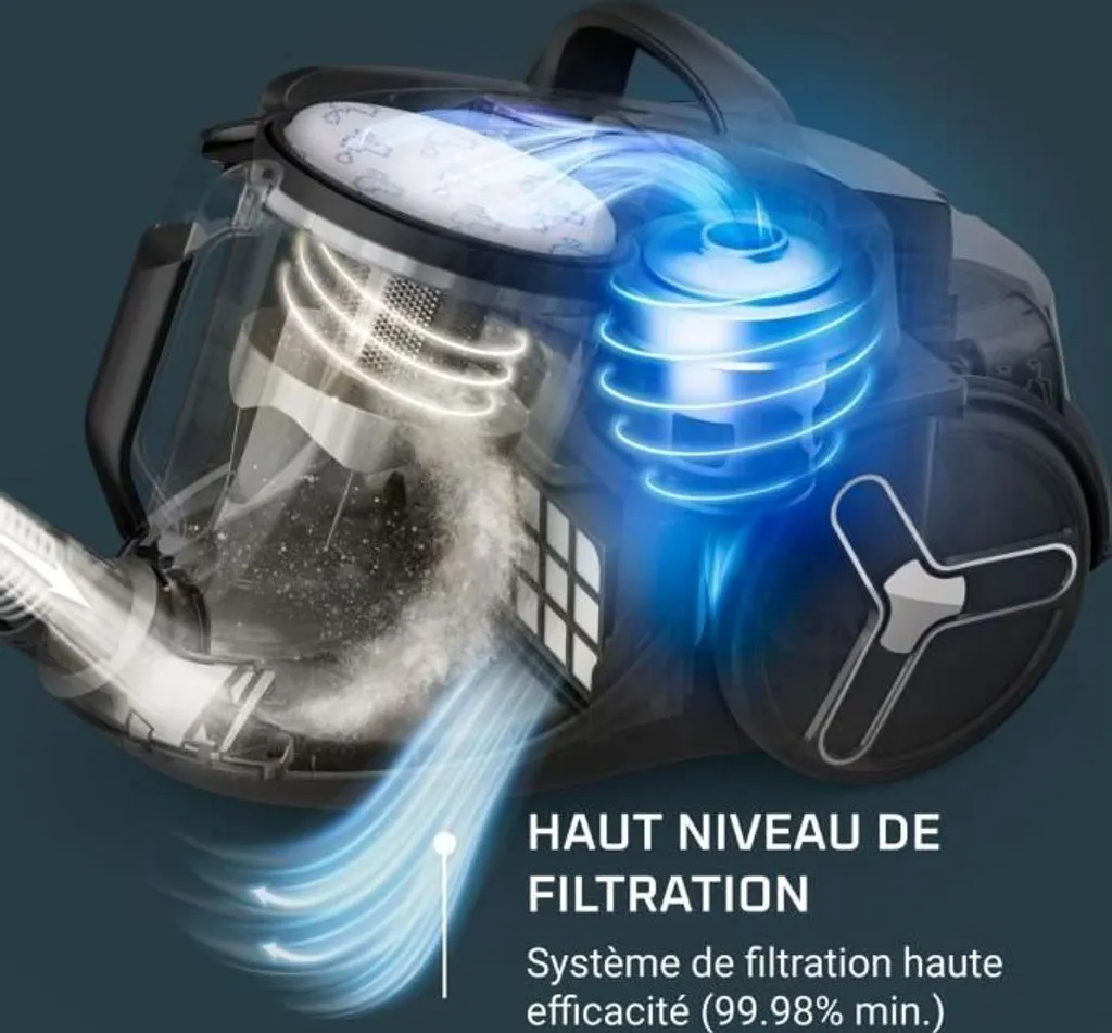 Aspirateur sans sac silencieux 66dB Rowenta RO7C66 avec moteur Effitech®