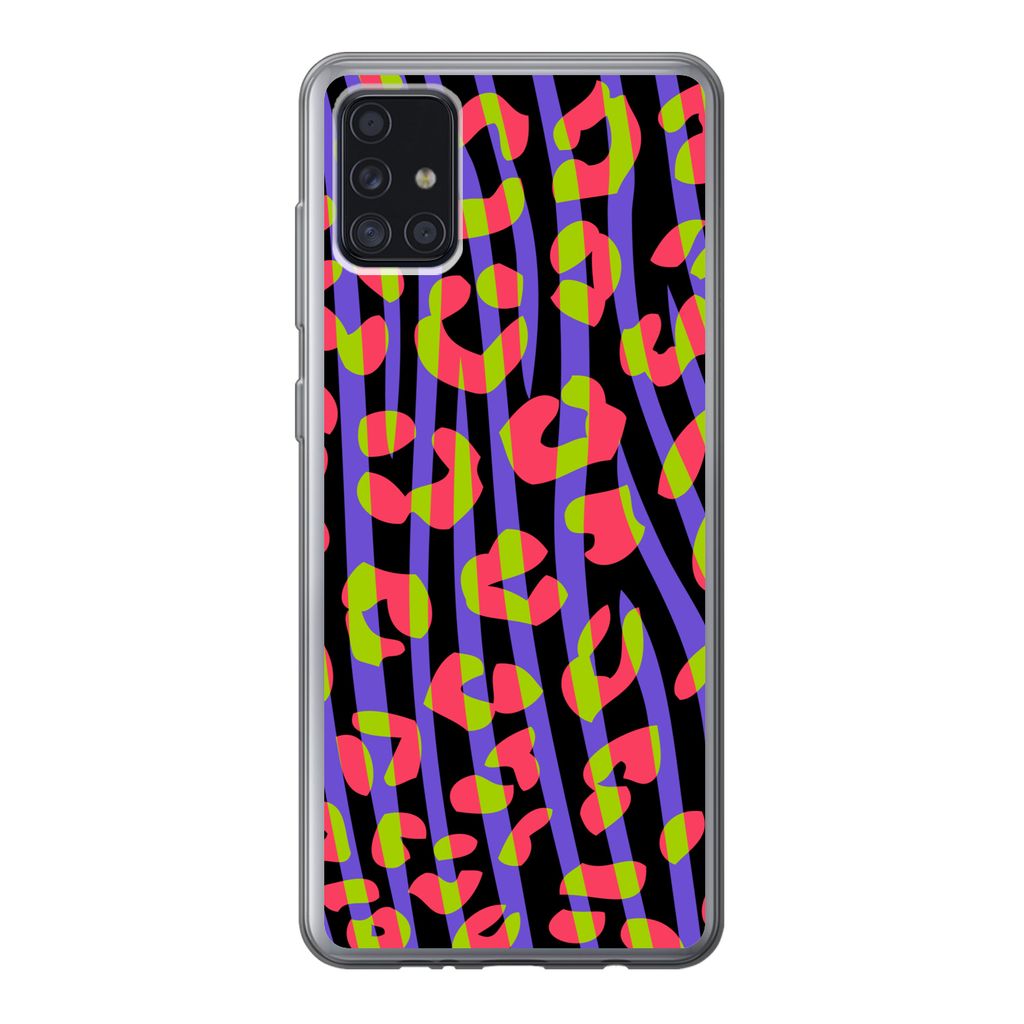 MuchoWow Handyhülle Schutzhülle Hülle für Samsung Galaxy A52 5G Pantherdruck - Zebra - Neon Silikon Softcase Handy Hülle - Umschlag