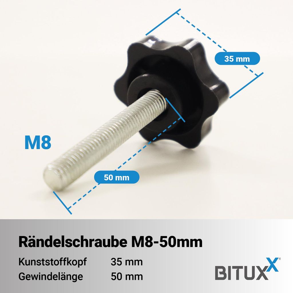 Bituxx Rändelschraube Feststellschraube M8 x 50 mm MS-19668
