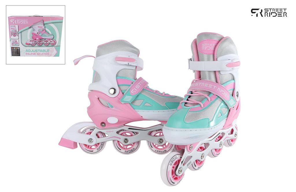 Street Rider Inline Skeelers Rose/Vert Ajustable, Taille Image du produit 