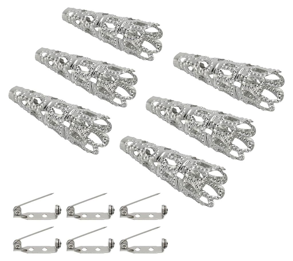 23 mm Corsage Halter, 6 Stück Broschenstift Vasentasche Boutonniere Halter mit Stabstiften für Hochzeitsfeiern DIY Basteln, Silberton