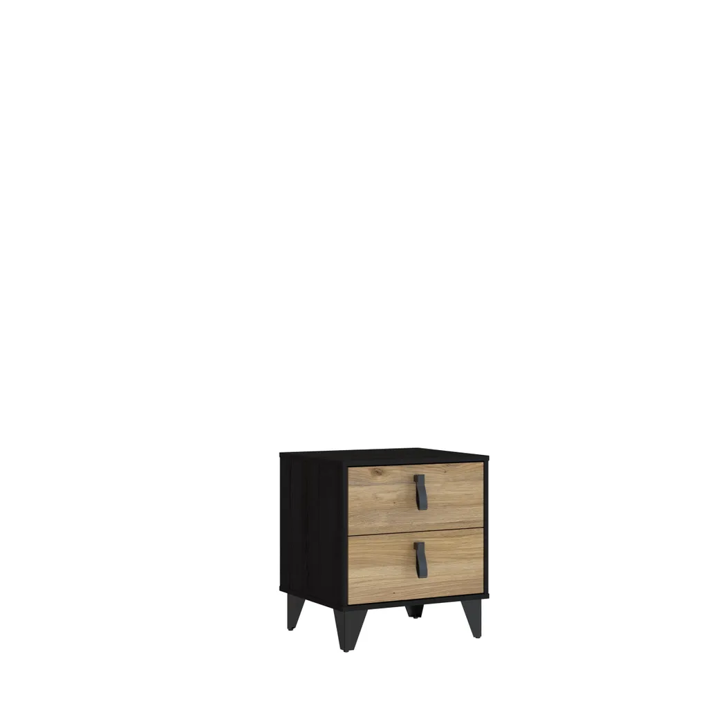 Table de chevet LYA en chêne et noir - Finition décor bois robuste