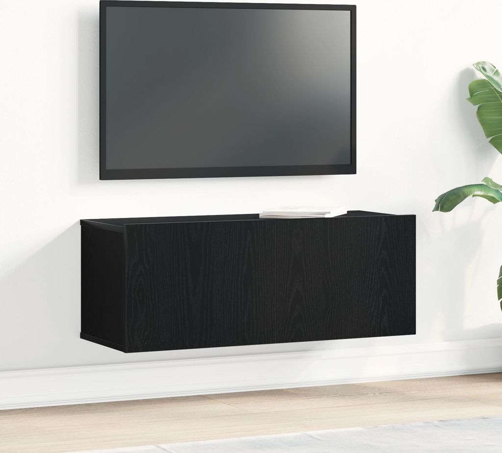 Schwarzer Eichen Fernsehtisch 80x30x30 cm aus Spanplatte, TV-Schränke DesignMöbel Neu