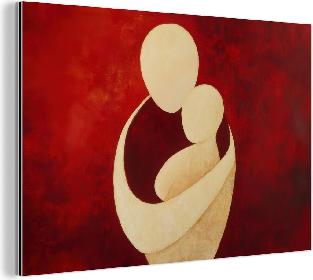 MuchoWow Wanddekoration Metall Metallbild Wandkunst 60x40 cm Abstrakt - Mutter - Kind - Rot MuchoWow Aluminium Gemälde - Gemälder