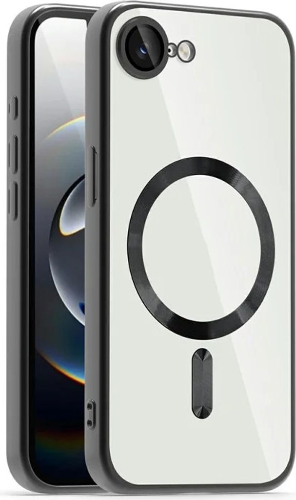 MagSafe Hülle für Apple iPhone 16e - Phonesta Luxury Crystal Transparente Back Cover mit Kameraschutz - Transparent/Schwarz