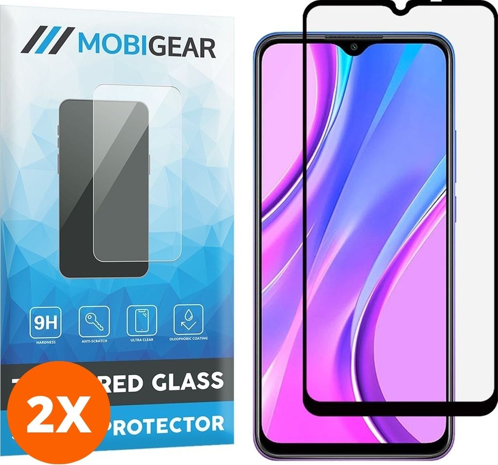Mobigear Premium 4.99 Xiaomi Redmi 9 Panzerglas Gehärtetes Glas Displayschutz - Hüllenfreundlich - Schwarz (2er Pack)