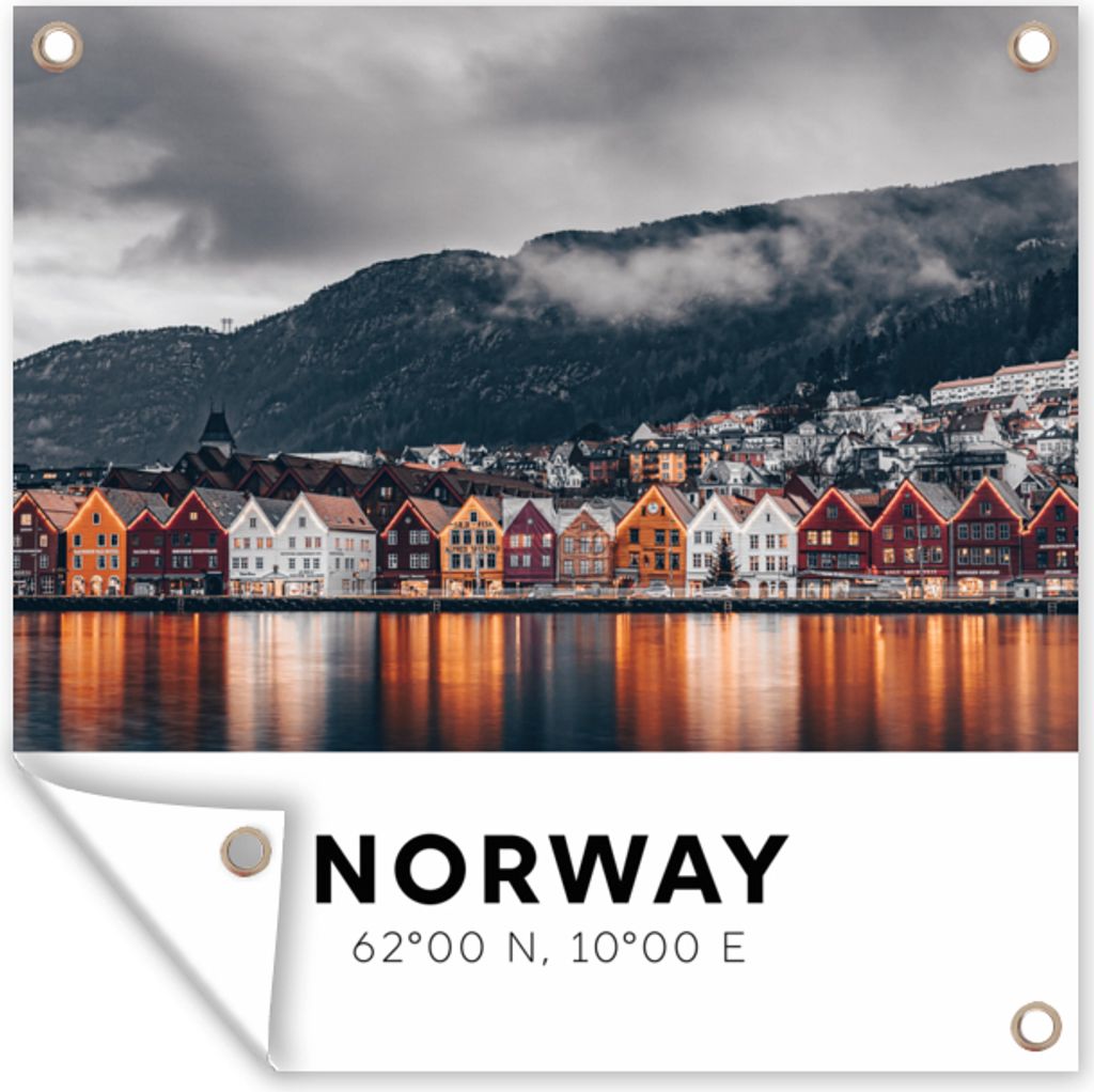 MuchoWow 100x100 cm Outdoor-Poster Gartendeko Sichtschutz Garten Poster für den Garten Norwegen - Bergen - Skandinavien