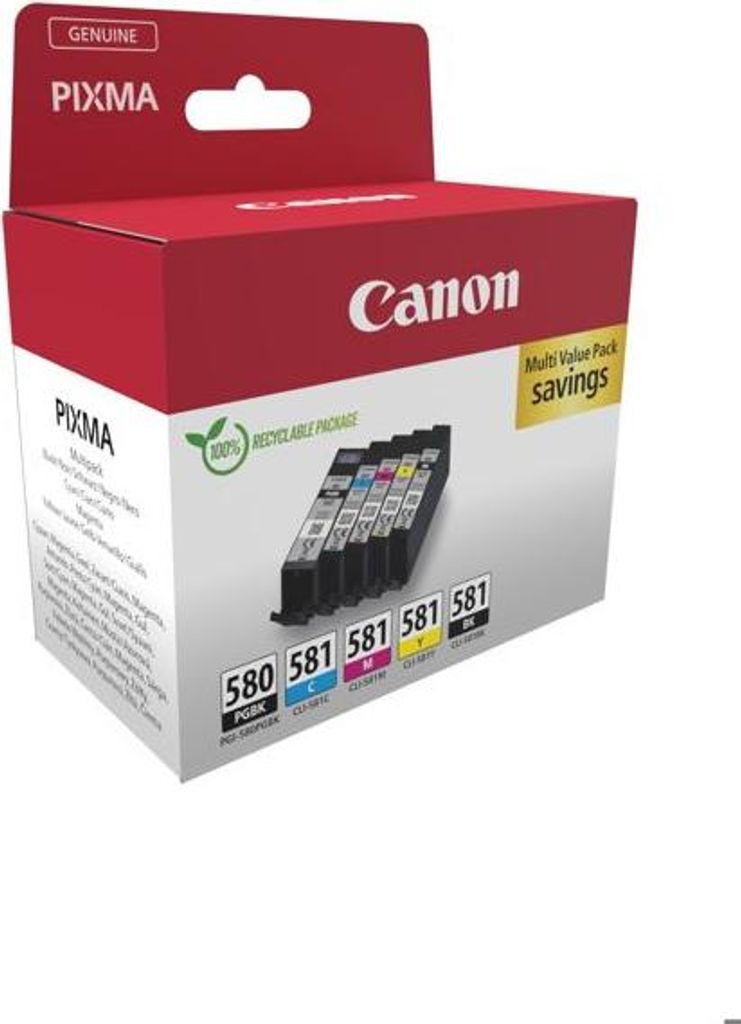 Tintenpatrone Canon PGI-580/CLI-581 PGBK/C/M/Y/BK, Multipack 5 Farben, Pigmentiertes Schwarz, ChromaLife100