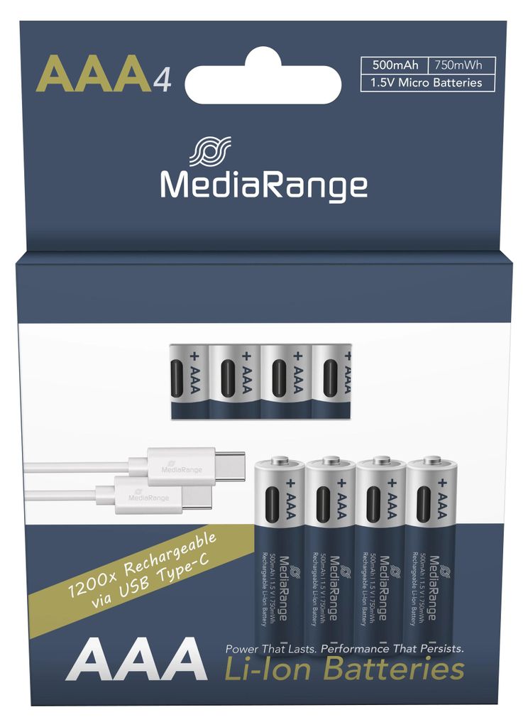 MediaRange MRBAT160 4 MediaRange USB-Akkus mit Ladekabel Image du produit 