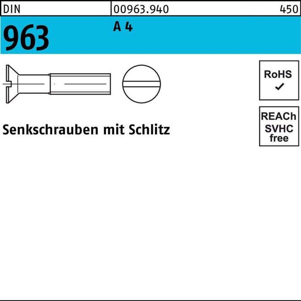 Reyher Senkschrauben DIN 963 A 4 M 2,5x25 A 4 (1000 Stück)
