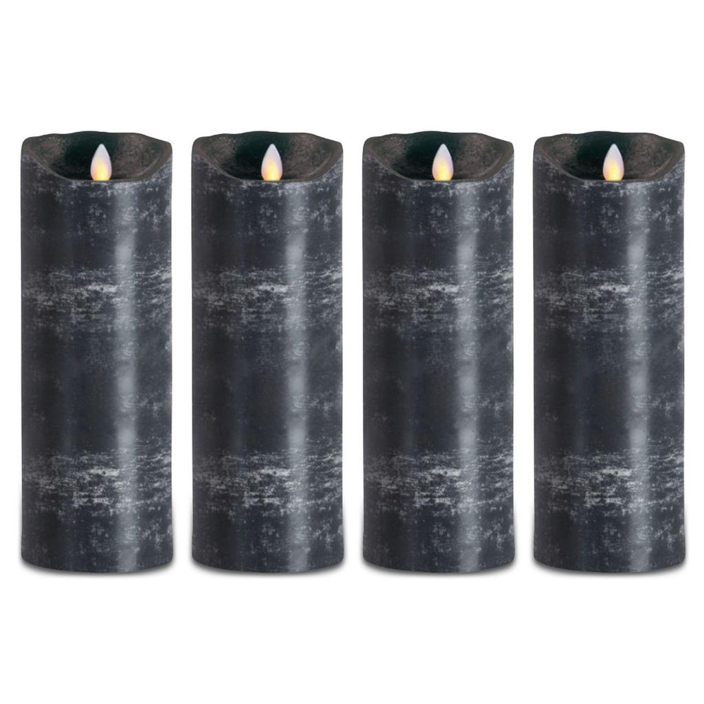 4er Set Sompex Flame LED Echtwachskerze anthrazit 8x23cm