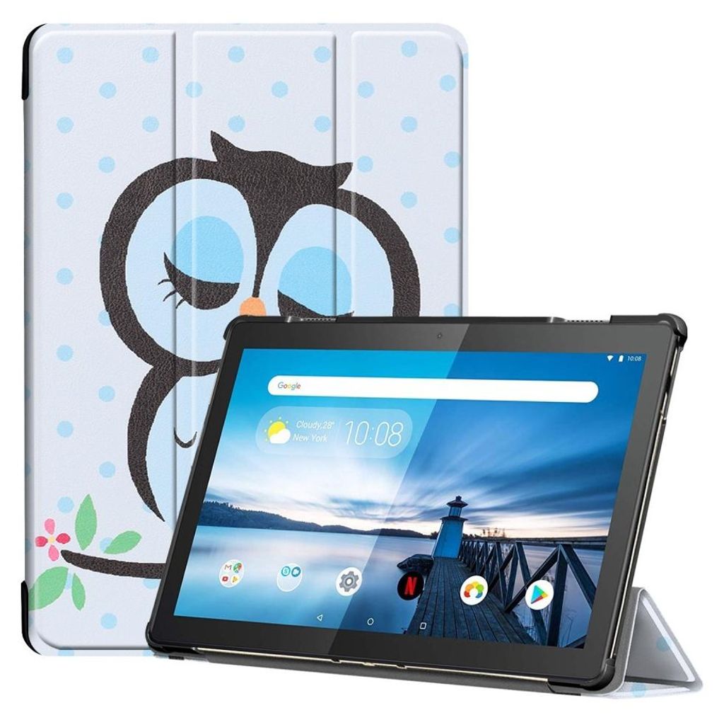 Lenovo Tab M10 Hülle - Tri-Fold Ständer Klapphülle mit Schlaf/Wach-Funktion - Grüne Eule