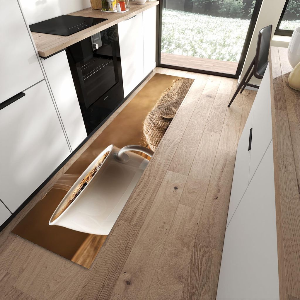 Küchenteppich 60x270cm rutschfest & abwischbar PVC Läufer - Sanfte Kaffeegenuss