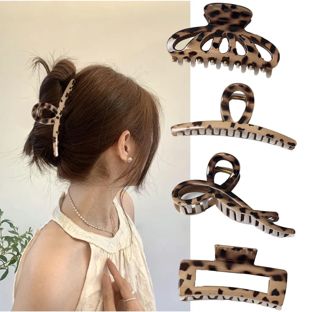 Grandes barrettes cheveux épais motif léopard - Lot de 4 pinces XL chic