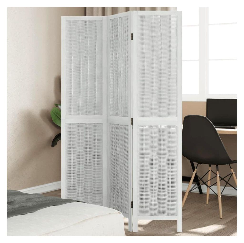 3-teiliges Raumteiler-Set Weiß aus Paulownia-Massivholz, Trennwand, Paravent, Sichtschutz, Umkleidekabine