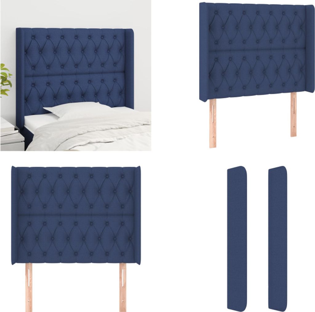 vidaXL Kopfteil mit Ohren Blau 93x16x118/128 cm Stoff - Kopfteil - Kopfteile - Bett-Kopfteil - Bettkopfteil
