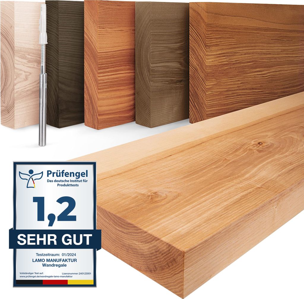 Lamo Manufaktur Wandregal Holz Gerade | Regal Farbe: Natur | Invisible: Schweberegal | 100 cm