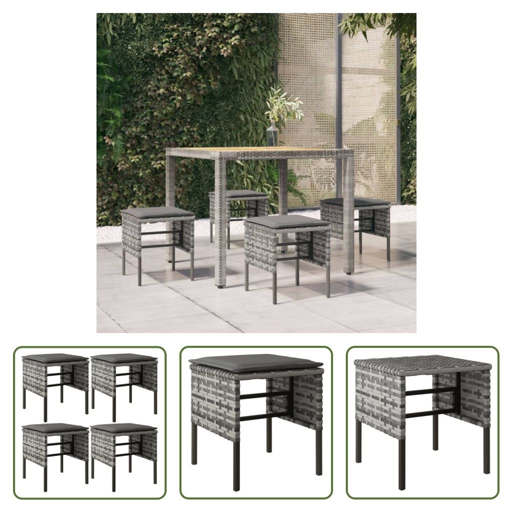 The Living Store Gartenhocker mit Kissen 4 Stk. Grau Poly Produktbild 