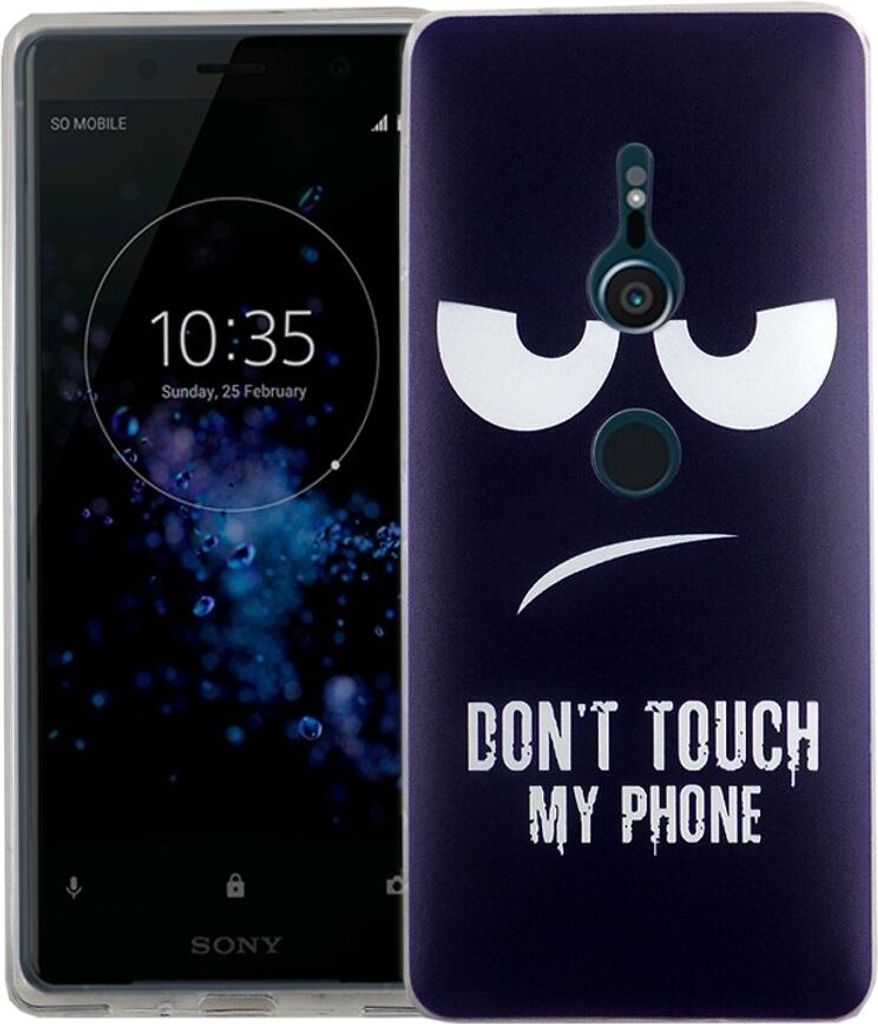 Handy Hülle für Sony Xperia XZ2 Dont Touch My Phone Blau Smartphone Cover Bumper Schale Etuis