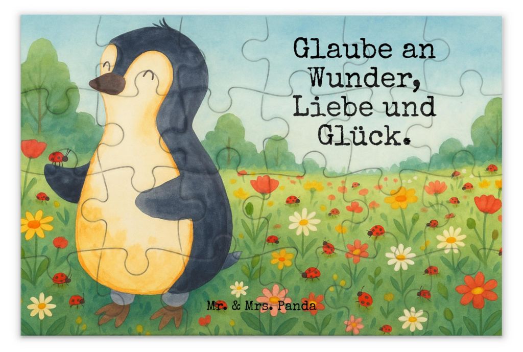 Mr. & Mrs. Panda Puzzle Pinguin Marienkäfer Design 24 Teile - Weiß - Geschenk, Kleine Wunder, 500, 1000, Puzzlespiel, Liebe, Legespiel, Aufmerksa...