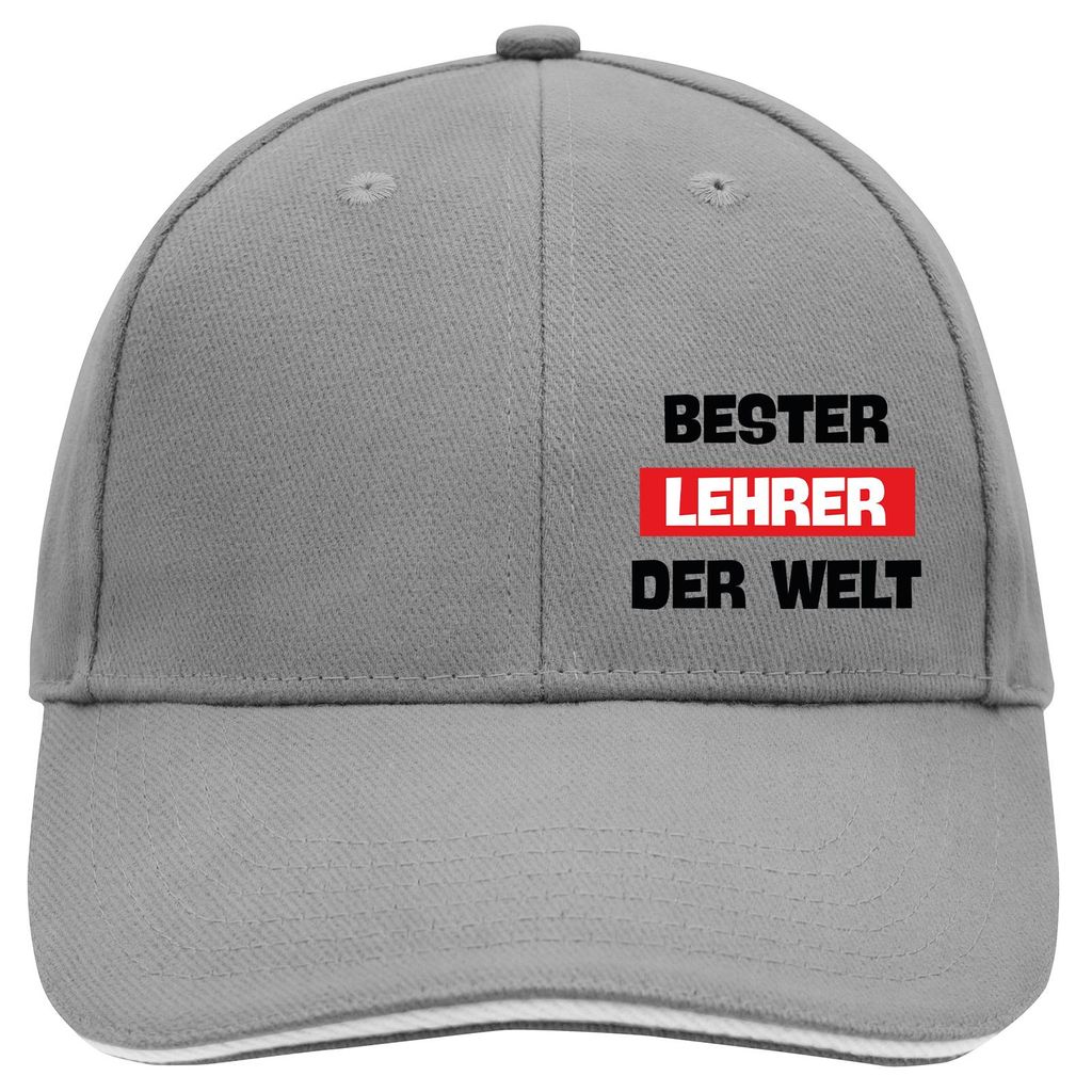 Huuraa Cappy Mütze Bester Lehrer der Welt Dark Grey/White Baumwolle 6-Panel Kappe Geschenkidee