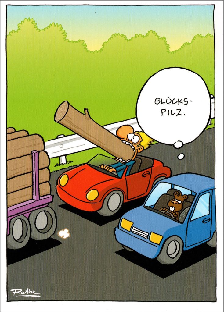 Cartoon-Postkarte Ralph Ruthe "Glückspilz."