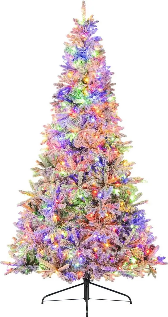 Sapin de Noël 210 cm enneigé demi-format avec éclairage LED discret
