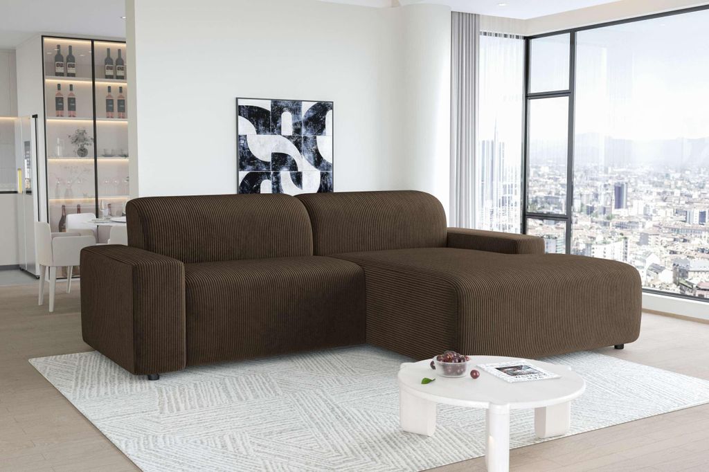 99rooms Tivoli Ecksofa Cordstoff POSO Braun Rechts ohne Kissen
