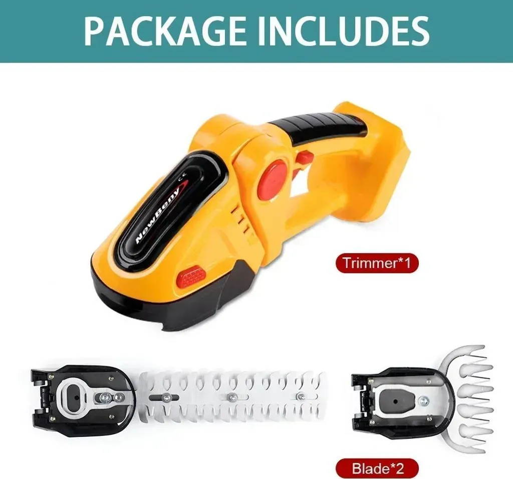 Tagliasiepi a batteria - 2 in 1 forbici da giardino e cesoie da potatura - Senza batteria - Lama SK5 da 22 cm - 20000 giri/min - Doppia lama - Taglia fino a 8 mm - 0,75 kg - Giallo