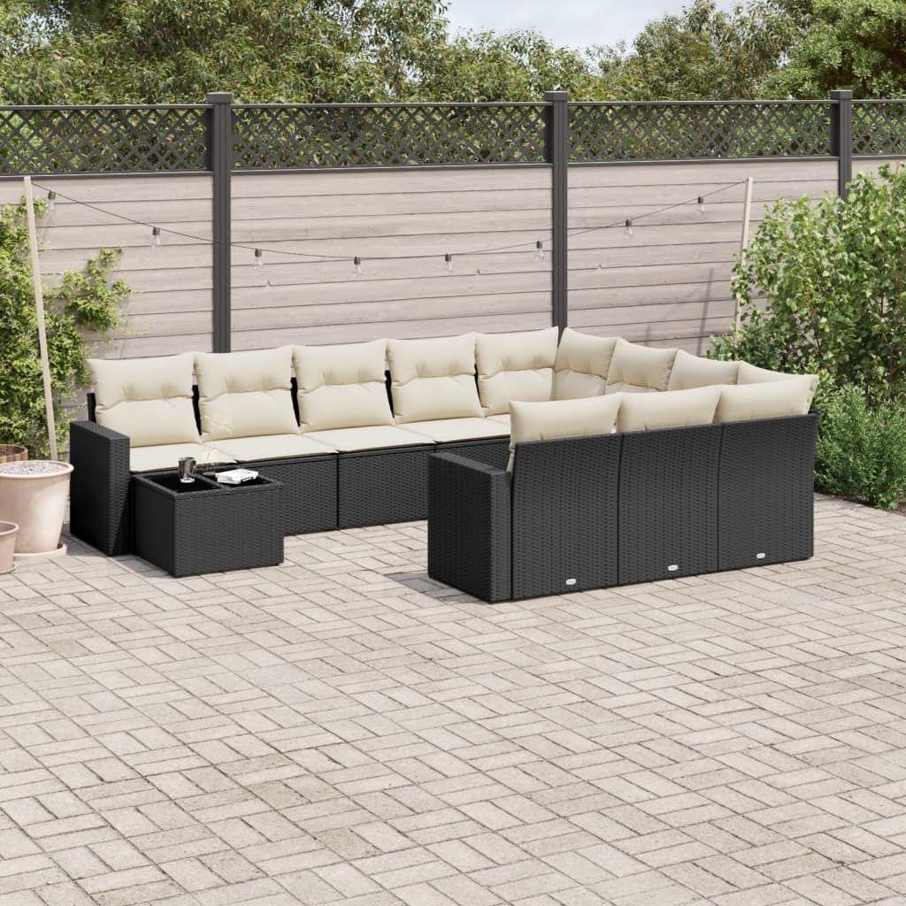 11-tlg. Garten-Sofagarnitur mit Kissen Schwarz Poly Rattan 3219516