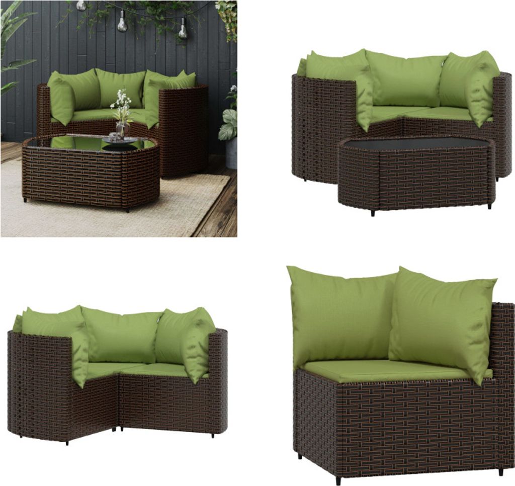 vidaXL 4 tlg. Garten Lounge Set mit Kissen Braun Poly Rattan - Garten Lounge Set - Garten Lounge Sets - Outdoor Lounge Set - Lounge Set Terrasse