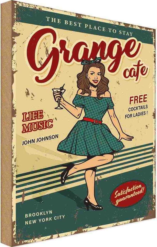 vianmo Holzschild 40x30 cm Pinup Grange cafe life music Pin Up