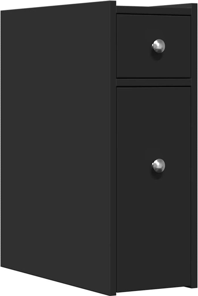 vidaXL Badschrank Schmal mit Rollen Schwarz Holzwerkstoff